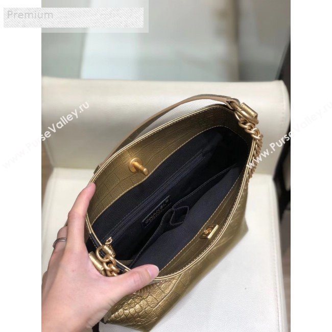 Chanel Crocodile Embossed Leather Bucket Bag with Button Side AS0666 Gold 2019 (SMJD-9070621)