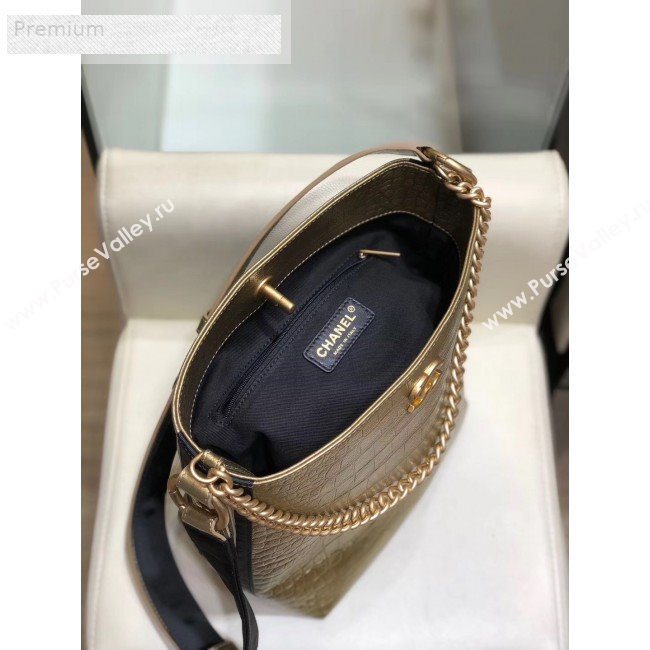 Chanel Crocodile Embossed Leather Bucket Bag with Button Side AS0666 Gold 2019 (SMJD-9070621)