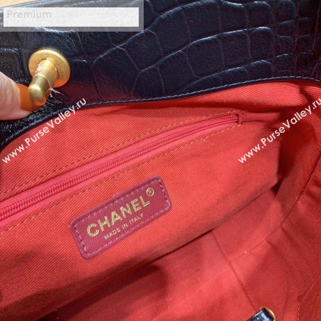 Chanel Crocodile Embossed Leather Bucket Bag with Button Side AS0666 Black 2019 (SMJD-9070622)