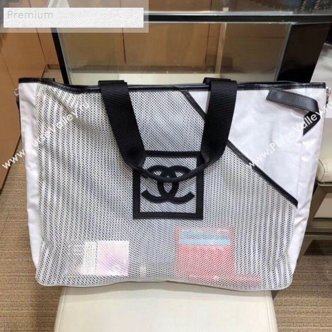 Chanel Mesh Canvas and PVC Small Shopping Tote Bag White 2019 (SMJD-9070623)