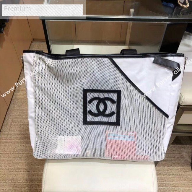 Chanel Mesh Canvas and PVC Small Shopping Tote Bag White 2019 (SMJD-9070623)