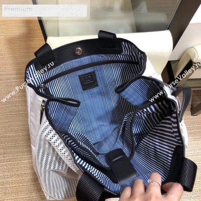 Chanel Mesh Canvas and PVC Small Shopping Tote Bag White 2019 (SMJD-9070623)