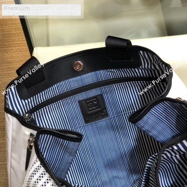 Chanel Mesh Canvas and PVC Small Shopping Tote Bag White 2019 (SMJD-9070623)