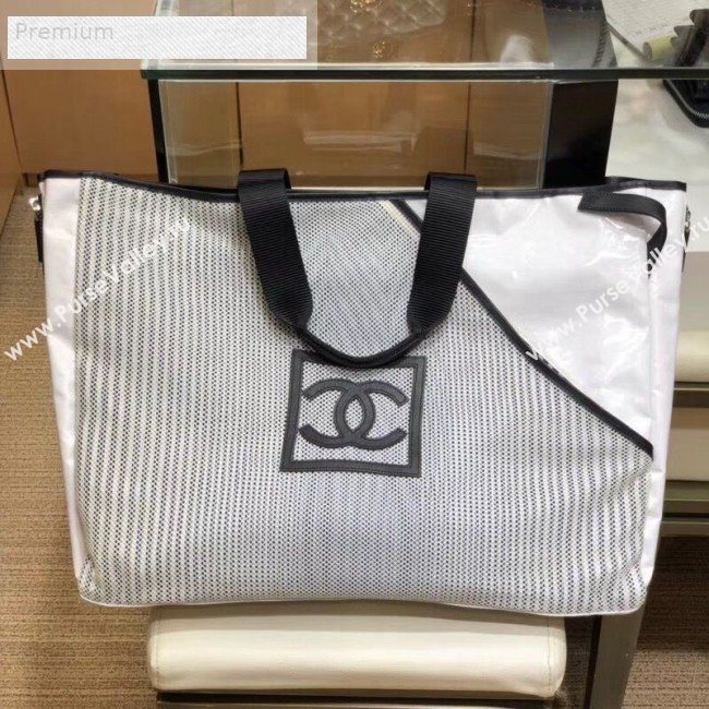 Chanel Mesh Canvas and PVC Large Shopping Tote Bag White 2019 (SMJD-9070624)