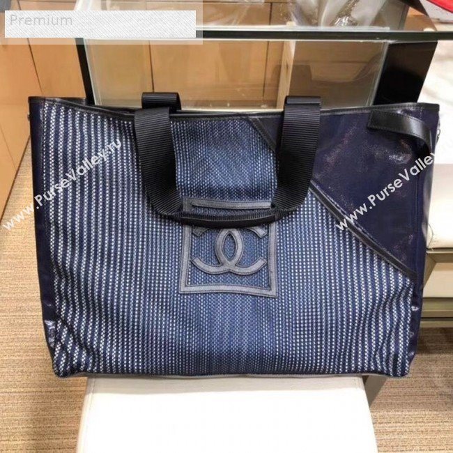 Chanel Mesh Canvas and PVC Small Shopping Tote Bag Navy Blue 2019 (SMJD-9070625)