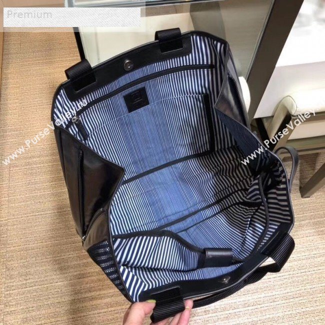 Chanel Mesh Canvas and PVC Small Shopping Tote Bag Navy Blue 2019 (SMJD-9070625)