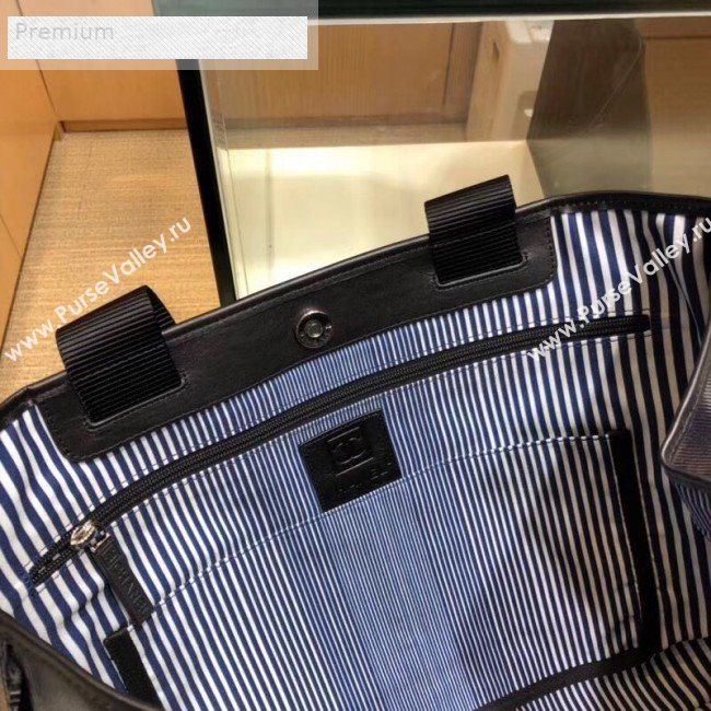 Chanel Mesh Canvas and PVC Small Shopping Tote Bag Navy Blue 2019 (SMJD-9070625)