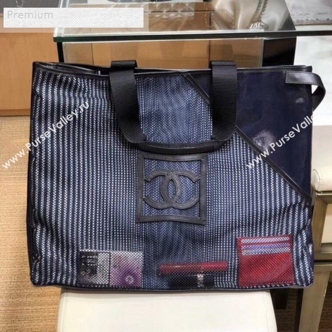 Chanel Mesh Canvas and PVC Large Shopping Tote Bag Navy Blue 2019 (SMJD-9070626)