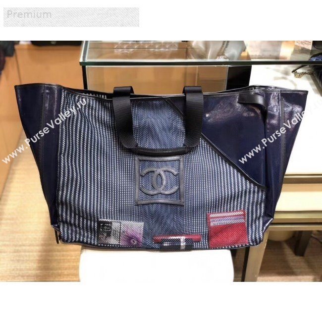 Chanel Mesh Canvas and PVC Large Shopping Tote Bag Navy Blue 2019 (SMJD-9070626)