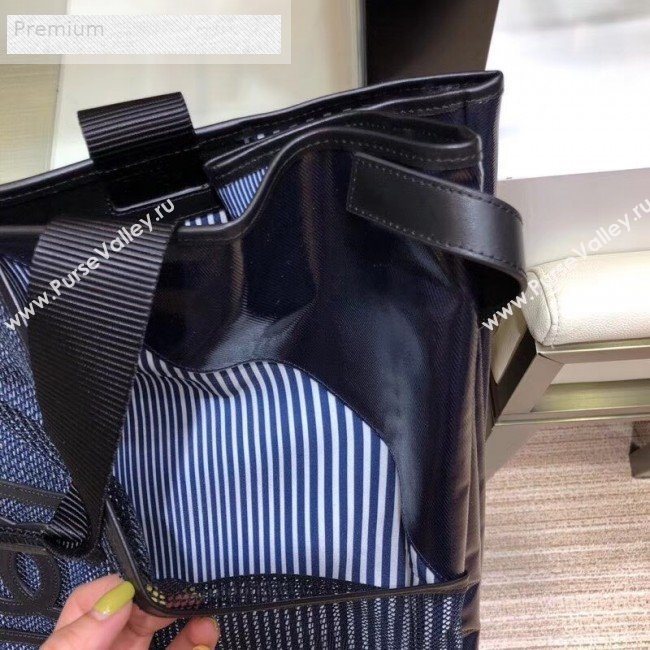 Chanel Mesh Canvas and PVC Large Shopping Tote Bag Navy Blue 2019 (SMJD-9070626)