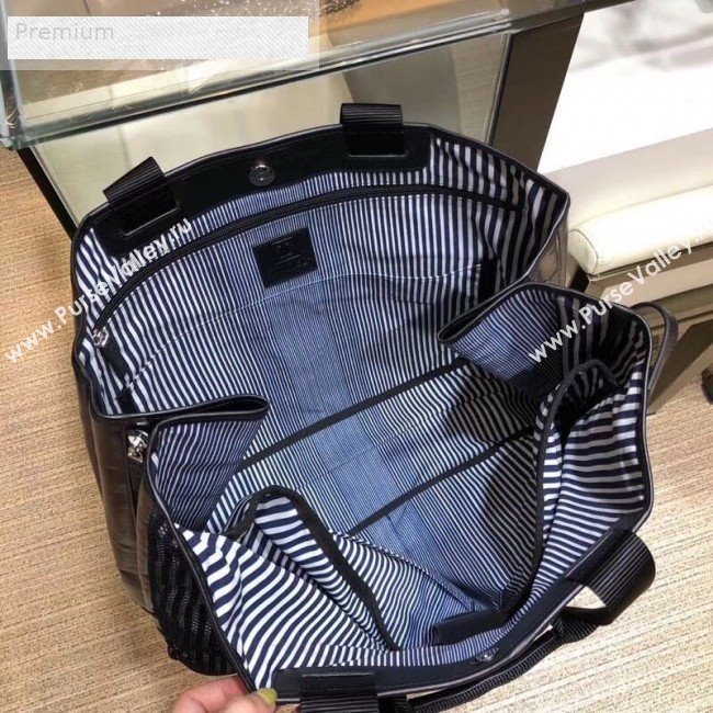 Chanel Mesh Canvas and PVC Large Shopping Tote Bag Navy Blue 2019 (SMJD-9070626)