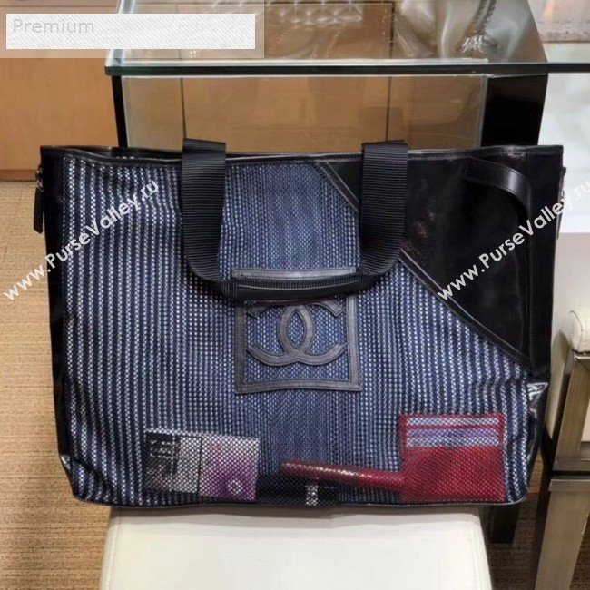 Chanel Mesh Canvas and PVC Small Shopping Tote Bag Black 2019 (SMJD-9070627)