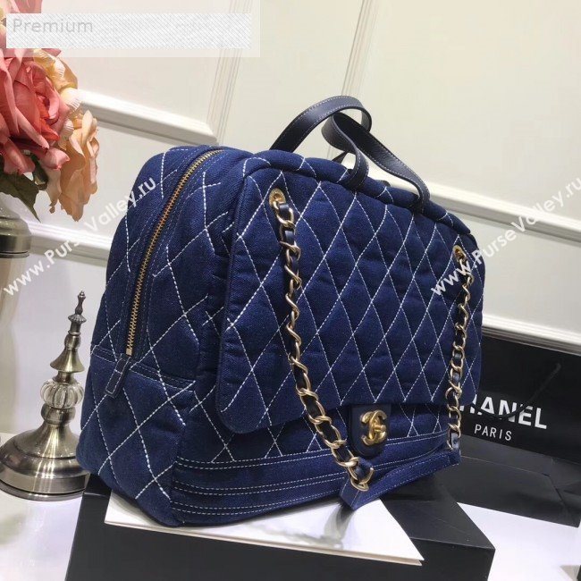 Chanel Quilted Denim Boarding Package Luggage Top Handle Bag Blue 2019 (JIY-9070629)
