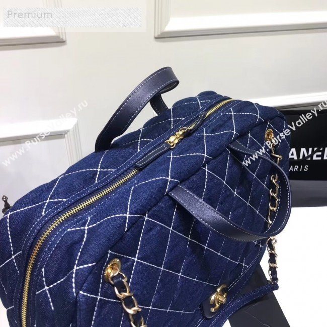 Chanel Quilted Denim Boarding Package Luggage Top Handle Bag Blue 2019 (JIY-9070629)