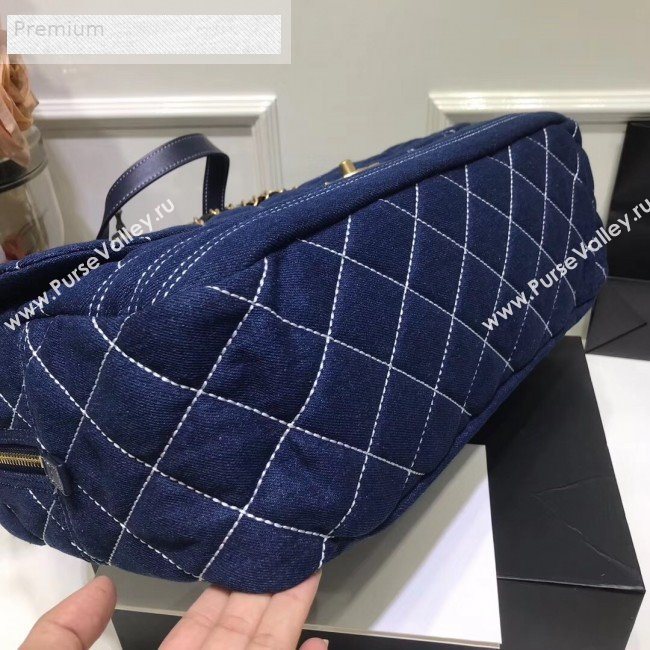 Chanel Quilted Denim Boarding Package Luggage Top Handle Bag Blue 2019 (JIY-9070629)