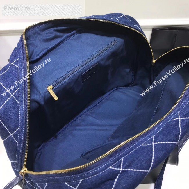 Chanel Quilted Denim Boarding Package Luggage Top Handle Bag Blue 2019 (JIY-9070629)