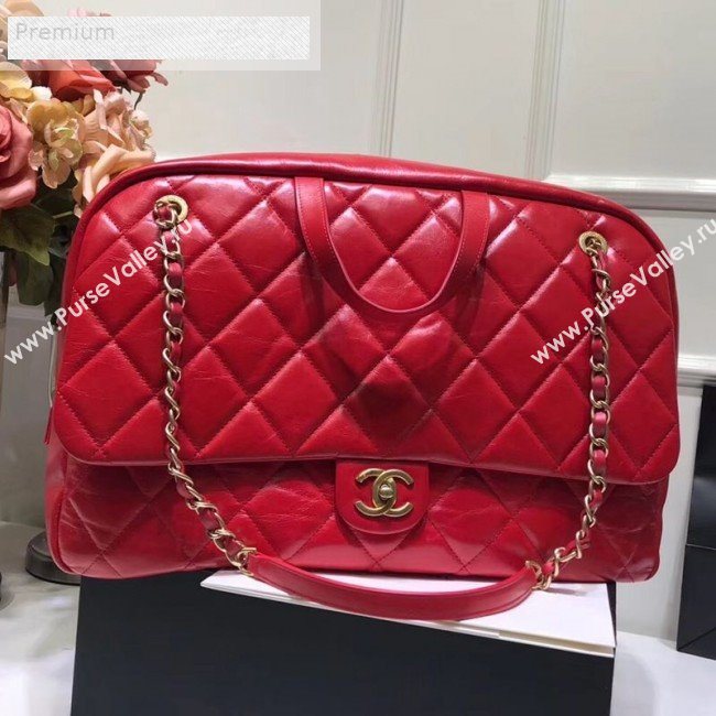 Chanel Quilted Waxed Calfskin Boarding Package Luggage Top Handle Bag Red 2019 (JIY-9070630)