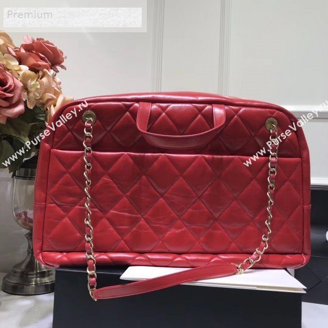 Chanel Quilted Waxed Calfskin Boarding Package Luggage Top Handle Bag Red 2019 (JIY-9070630)