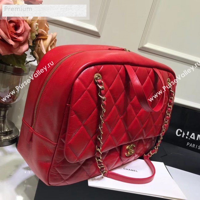 Chanel Quilted Waxed Calfskin Boarding Package Luggage Top Handle Bag Red 2019 (JIY-9070630)