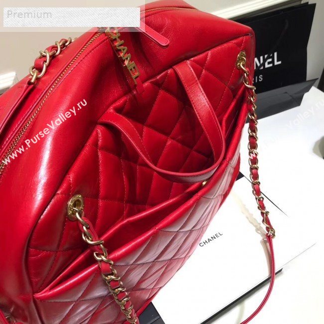 Chanel Quilted Waxed Calfskin Boarding Package Luggage Top Handle Bag Red 2019 (JIY-9070630)