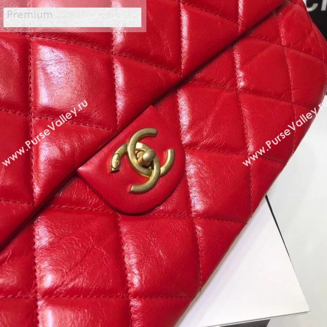 Chanel Quilted Waxed Calfskin Boarding Package Luggage Top Handle Bag Red 2019 (JIY-9070630)
