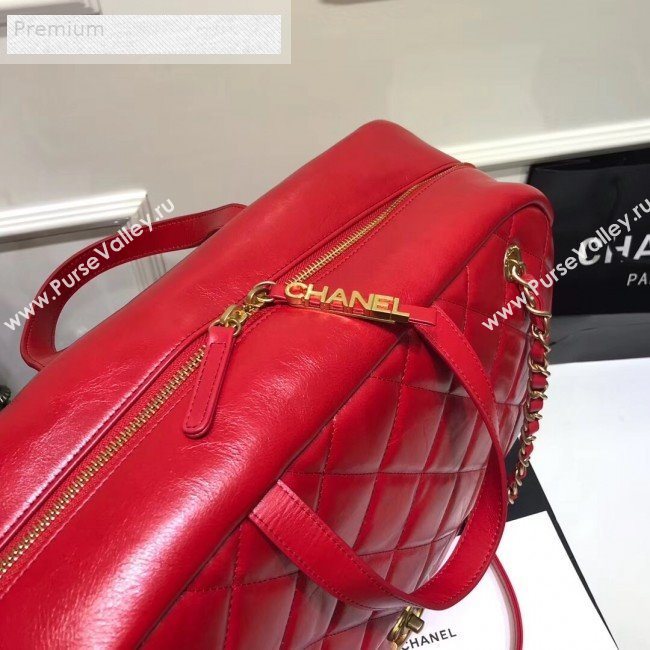 Chanel Quilted Waxed Calfskin Boarding Package Luggage Top Handle Bag Red 2019 (JIY-9070630)