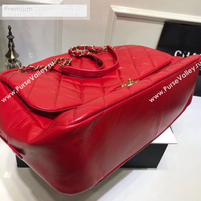 Chanel Quilted Waxed Calfskin Boarding Package Luggage Top Handle Bag Red 2019 (JIY-9070630)