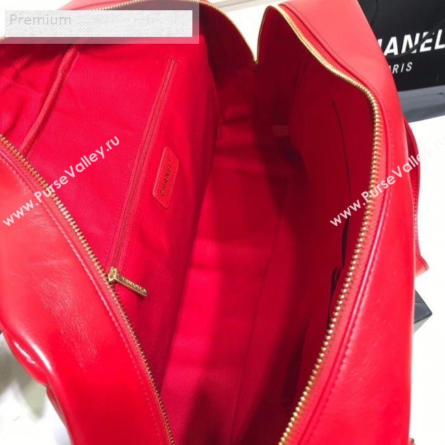 Chanel Quilted Waxed Calfskin Boarding Package Luggage Top Handle Bag Red 2019 (JIY-9070630)