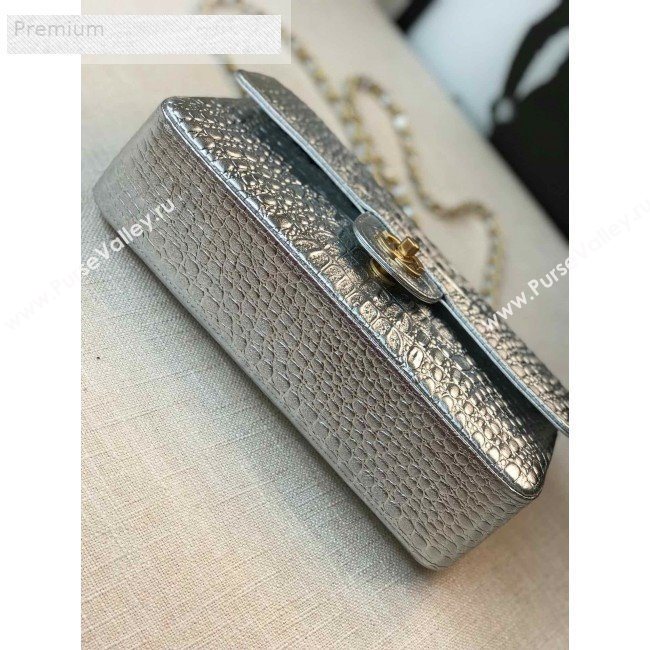 Chanel Metallic Crocodile Embossed Calfskin Medium Classic Flap Bag A01112 Silver 2019 (FM-9070636)