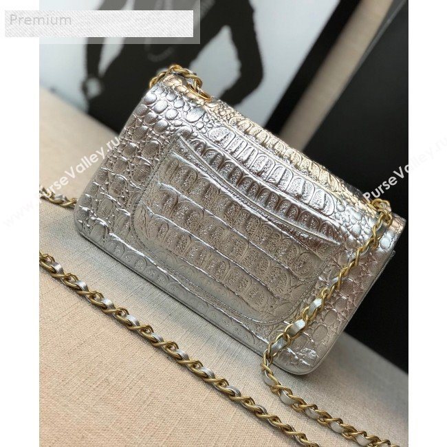 Chanel Metallic Crocodile Embossed Calfskin Small Classic Flap Bag A01113 Silver 2019 (FM-9070635)