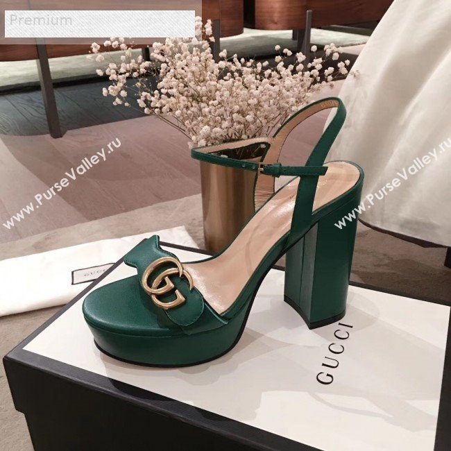 Gucci Leather Platform High-Heel Sandals with Double G 573021 Green 2019 (KL-9070435)