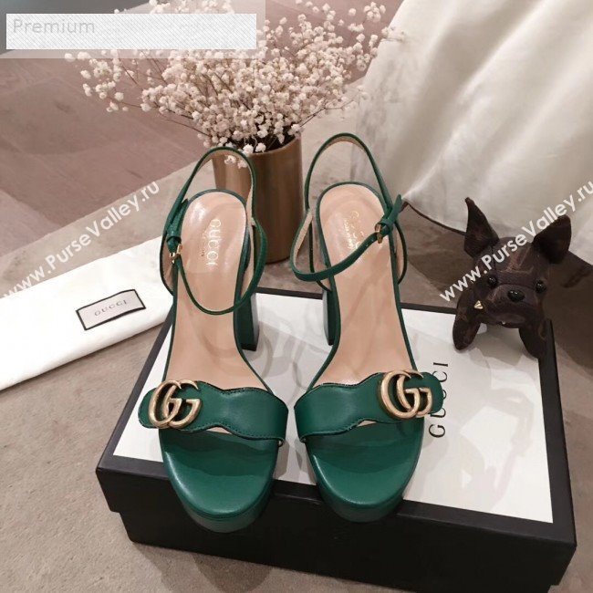 Gucci Leather Platform High-Heel Sandals with Double G 573021 Green 2019 (KL-9070435)