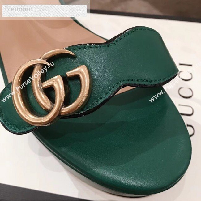 Gucci Leather Platform High-Heel Sandals with Double G 573021 Green 2019 (KL-9070435)