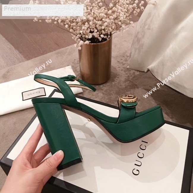 Gucci Leather Platform High-Heel Sandals with Double G 573021 Green 2019 (KL-9070435)