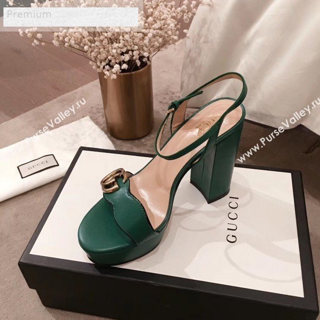 Gucci Leather Platform High-Heel Sandals with Double G 573021 Green 2019 (KL-9070435)