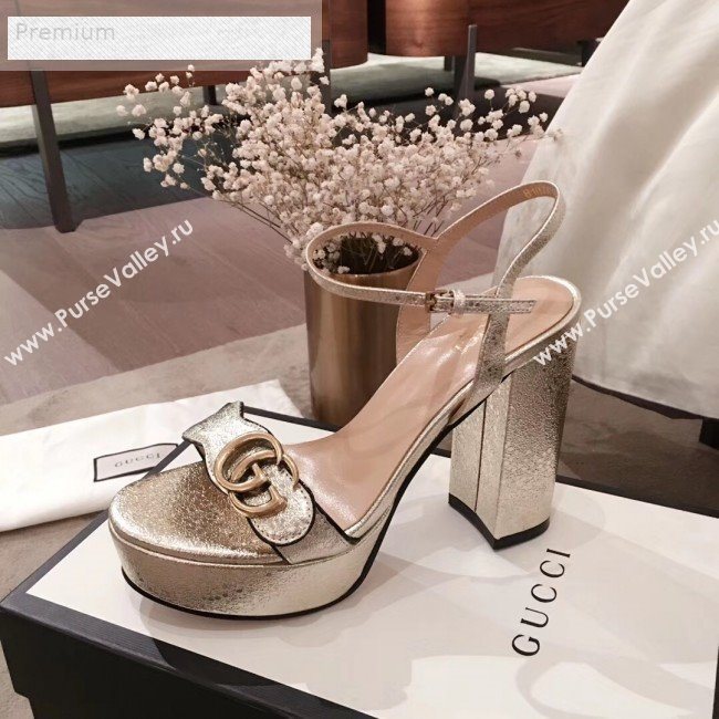 Gucci Leather Platform High-Heel Sandals with Double G 573021 Gold 2019 (KL-9070436)