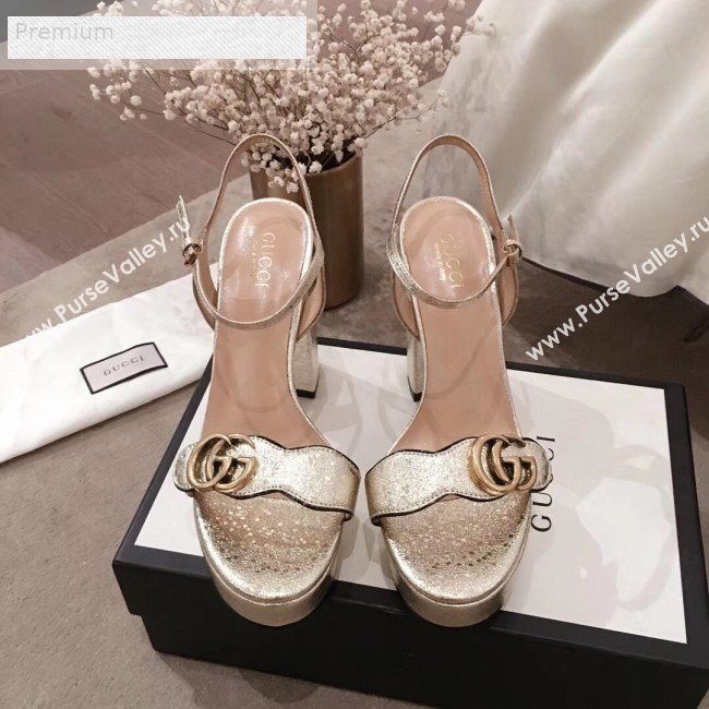Gucci Leather Platform High-Heel Sandals with Double G 573021 Gold 2019 (KL-9070436)