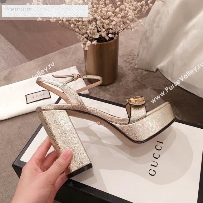 Gucci Leather Platform High-Heel Sandals with Double G 573021 Gold 2019 (KL-9070436)