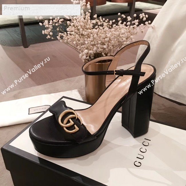 Gucci Leather Platform High-Heel Sandals with Double G 573021 Black 2019 (KL-9070434)