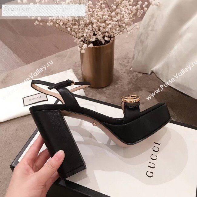 Gucci Leather Platform High-Heel Sandals with Double G 573021 Black 2019 (KL-9070434)