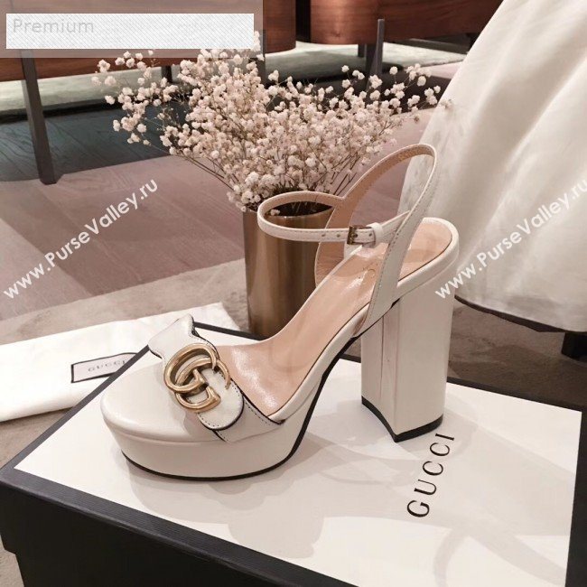 Gucci Leather Platform High-Heel Sandals with Double G 573021 White 2019 (KL-9070437)