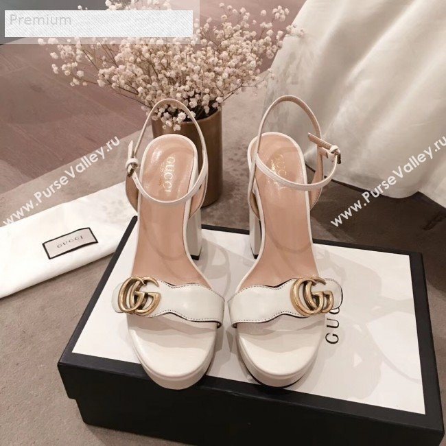 Gucci Leather Platform High-Heel Sandals with Double G 573021 White 2019 (KL-9070437)