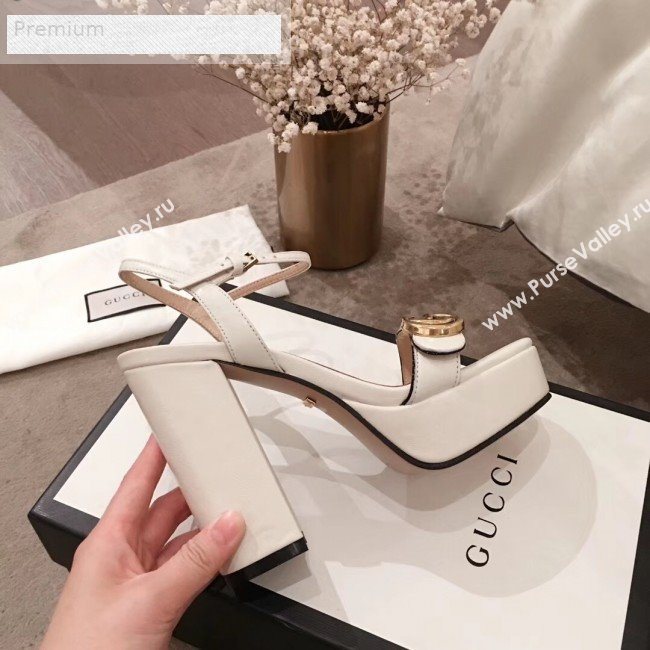 Gucci Leather Platform High-Heel Sandals with Double G 573021 White 2019 (KL-9070437)