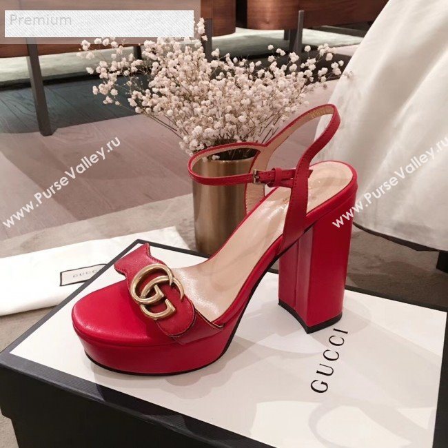 Gucci Leather Platform High-Heel Sandals with Double G 573021 Red 2019 (KL-9070438)