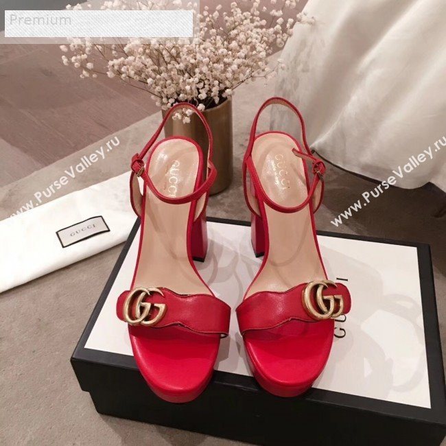 Gucci Leather Platform High-Heel Sandals with Double G 573021 Red 2019 (KL-9070438)