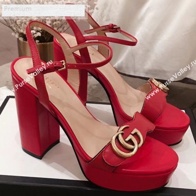 Gucci Leather Platform High-Heel Sandals with Double G 573021 Red 2019 (KL-9070438)