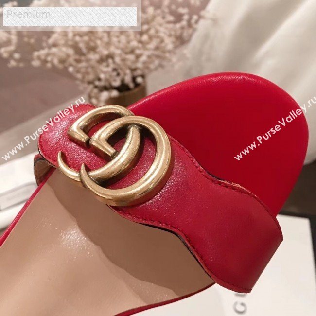 Gucci Leather Platform High-Heel Sandals with Double G 573021 Red 2019 (KL-9070438)