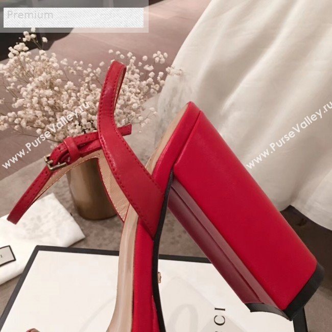 Gucci Leather Platform High-Heel Sandals with Double G 573021 Red 2019 (KL-9070438)