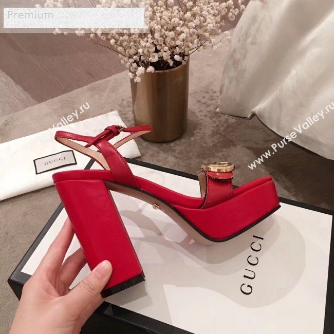 Gucci Leather Platform High-Heel Sandals with Double G 573021 Red 2019 (KL-9070438)