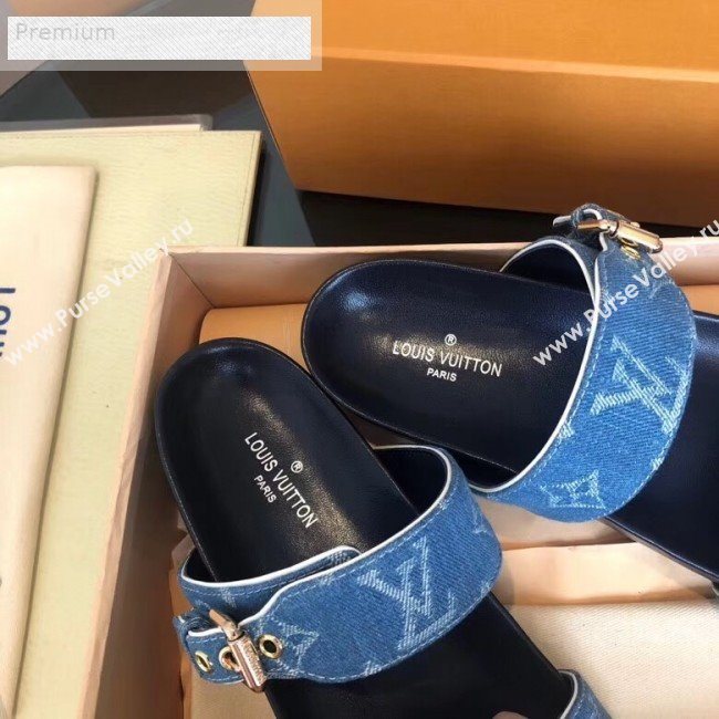 Louis Vuitton Bom Dia Denim Monogram Flat Sandals 1A4WJK Blue 2019 (CSBL-9070440)